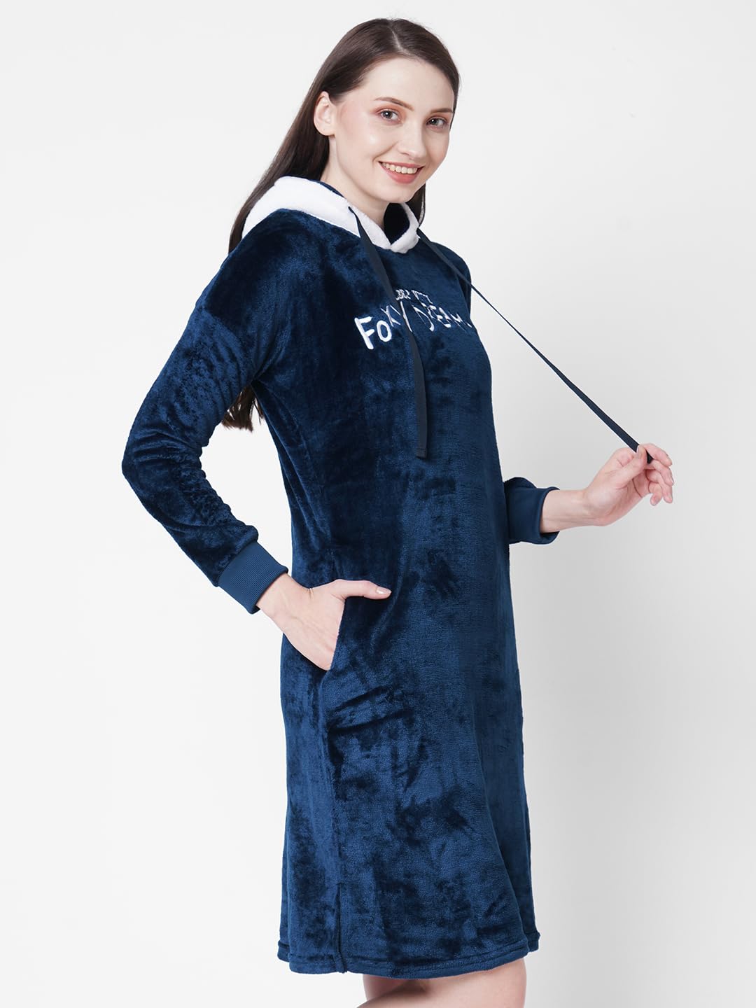 Sweet Dreams Women's Polyester Casual Nightgown (2403GVCO_English Navy_M)