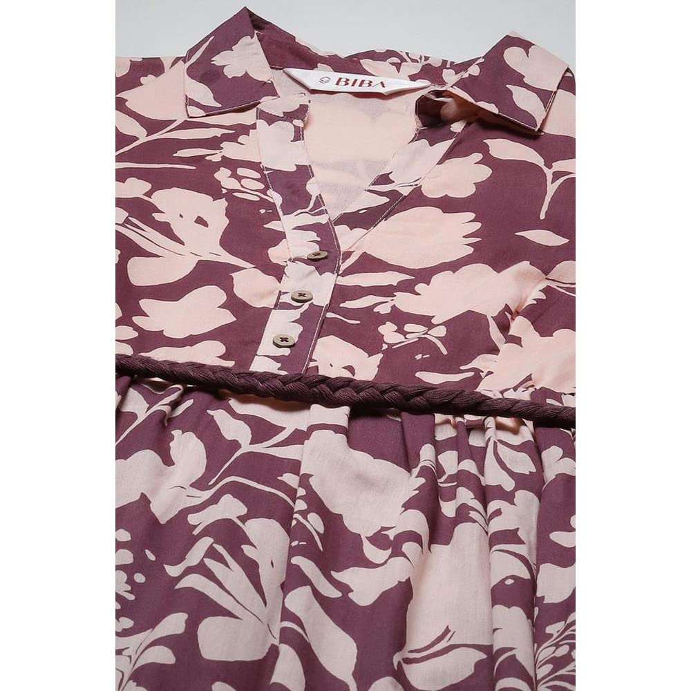 BIBA Women Printed Mix and Match Ankle Length Dress (Casual D1945_Purple_42)