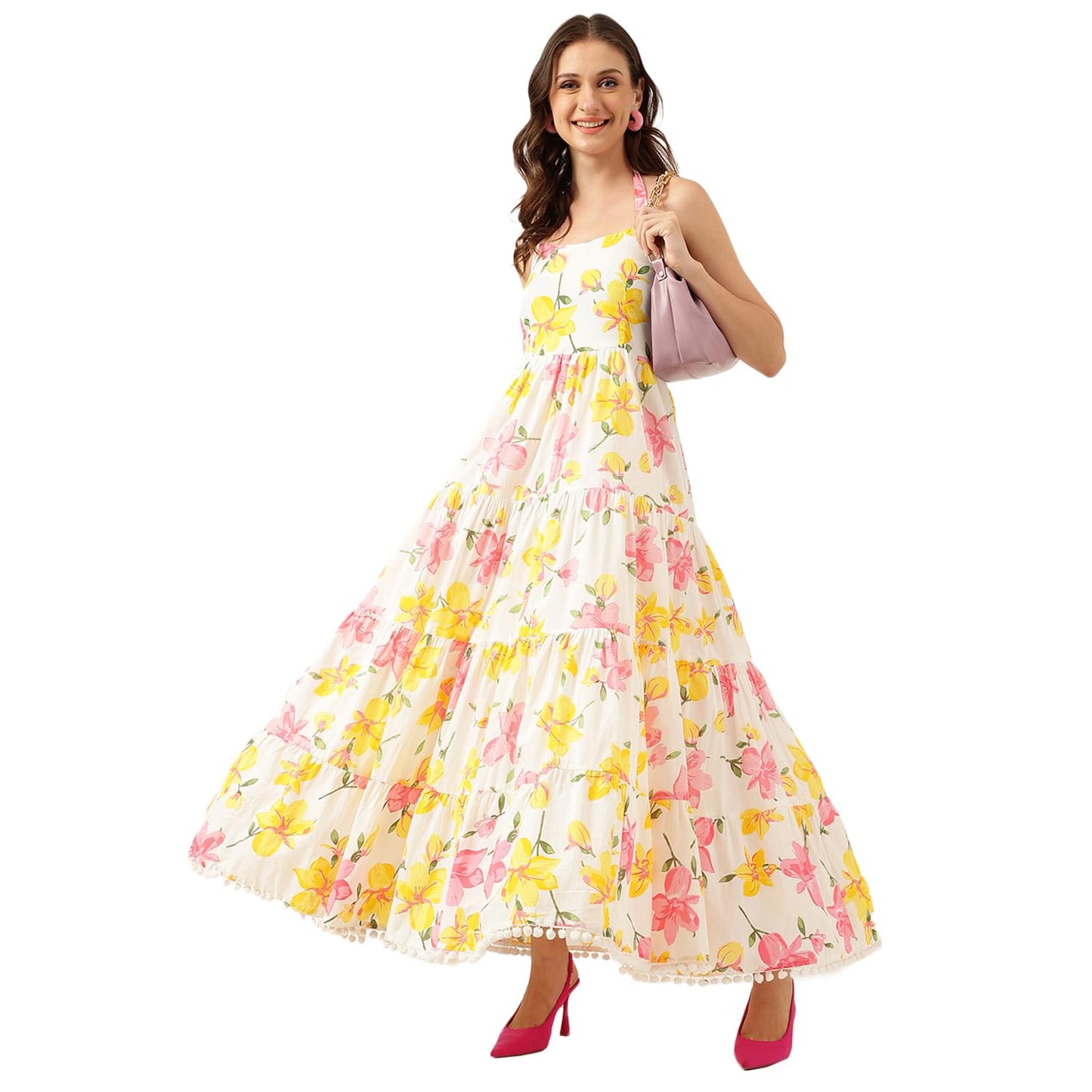 Divena Tie Dye Printed A-line Dress Pink