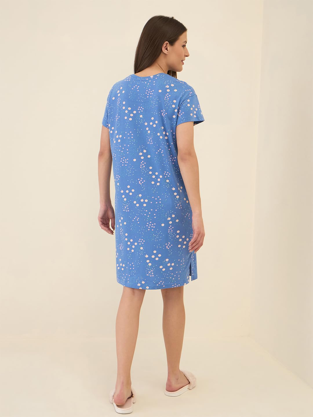 Sweet Dreams Women's Short Nightdress | Polka Dots Print Short Sleeve Dress | Soft Cotton Sleepwear, Casual Lounge Dress with Pockets S-2XL