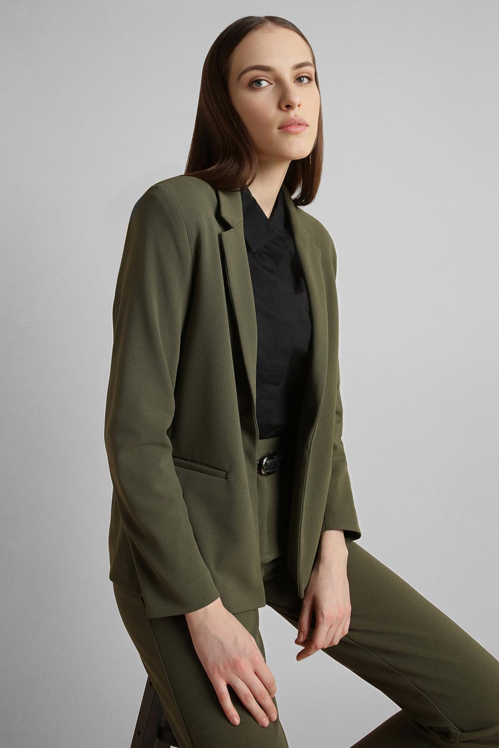 Van Heusen Women's Regular fit Blazer VWKZFRGP822008_Olive