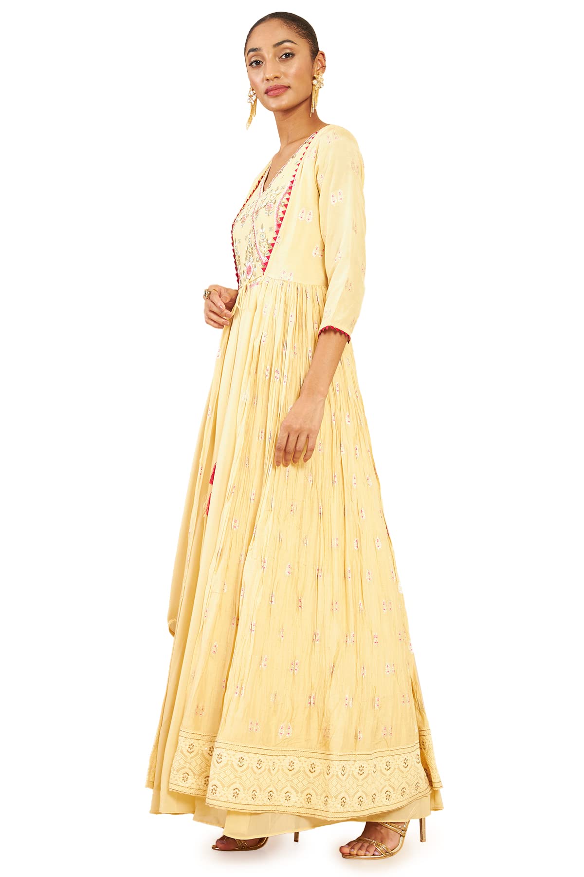 Soch Women Beige Art Silk Embroidered Gown