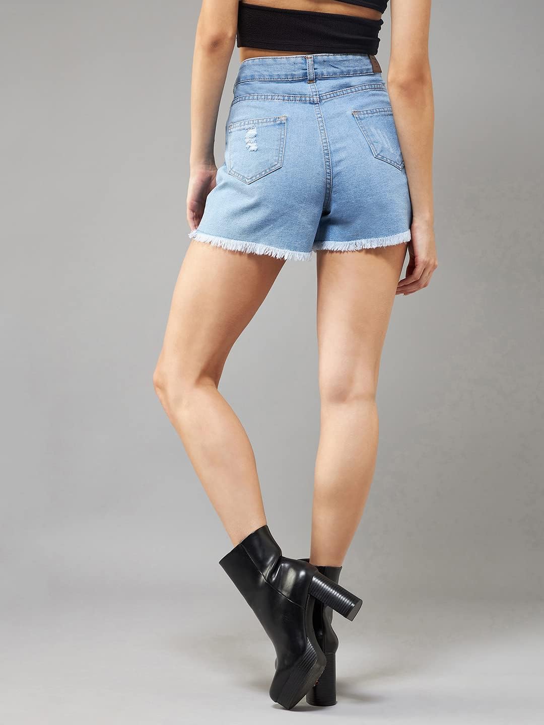 Dolce Crudo Women's Relaxed Mid Rise High Distress Regular Non Stretchable Denim Shorts (DOSS22DEN09-09-115-38, Blue, 38)