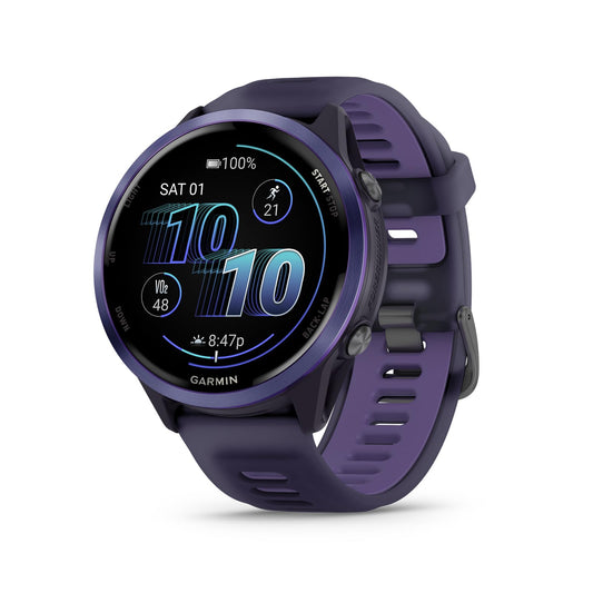 Garmin® Forerunner® 570, 47mm, Advanced GPS Running and Triathlon Smartwatch, AMOLED Display, Training and Recovery Features, Indigo Aluminum with Translucent Imperial Purple/Indigo Band