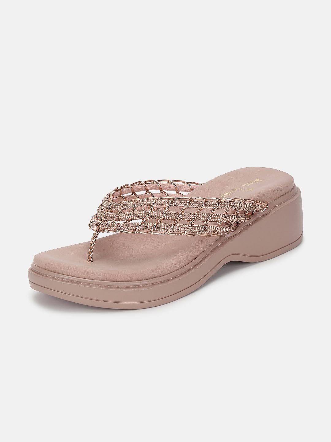 Marc Loire Women's Embellished Slip-On Platform Heel Fashion Sandal for All Occasion (Rose Gold, 7)
