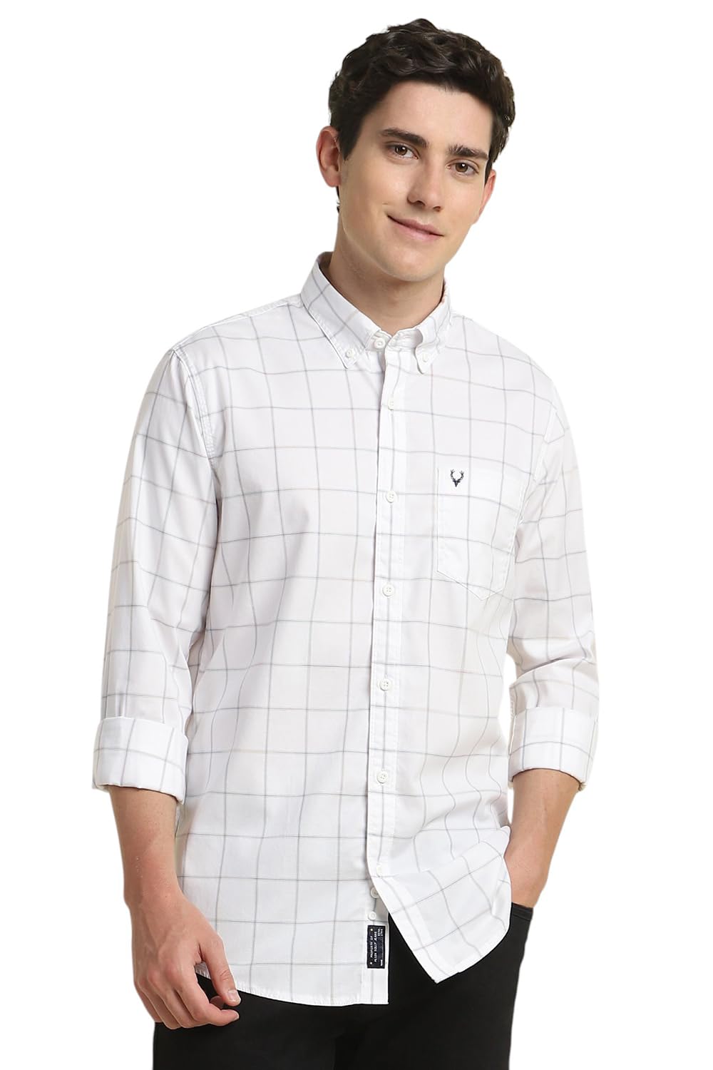 Allen Solly Men White Custom Fit Check Full Sleeves Casual Shirts