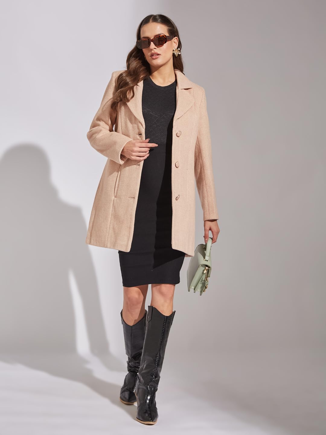 Latin Quarters Women Beige Full Sleeve Casual Solid Coat_XL