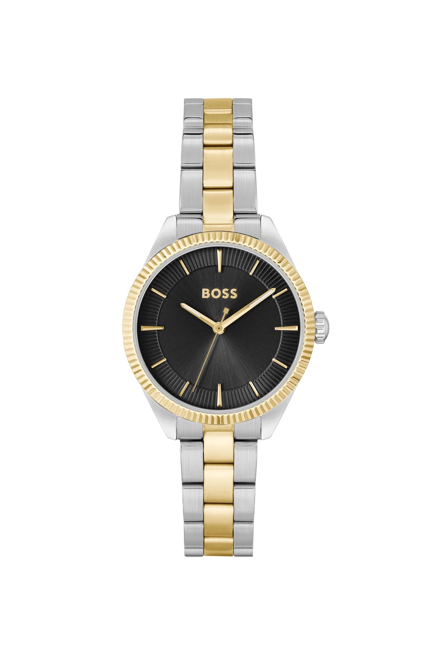 HUGO BOSS Boss Sage Qtz Basic Black Round Dial Multicolor Strap Women's Analog Watch|Two Tone Stainless Steel Material|Silver Color Band - 1502730