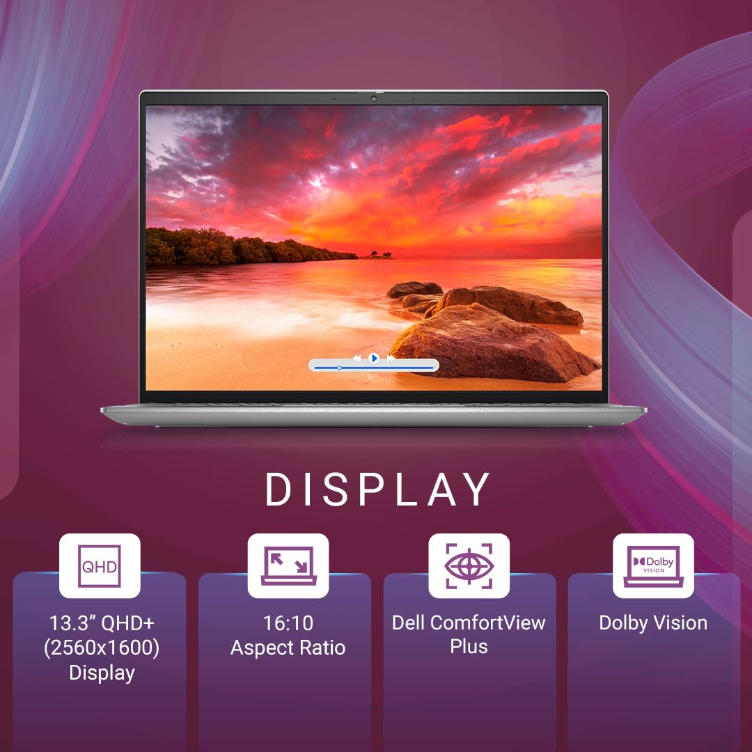 Dell New Inspiron 13 Laptop with AI Enabled Intel Core Ultra 7 155H Processor, 16GB LPDDR5X, 1TB SSD, 13.3" (33.78cm) QHD+ 300nits, Backlit KB + FPR, Win 11+MSO'24, 15 Month McAfee, Silver, 1.24kg