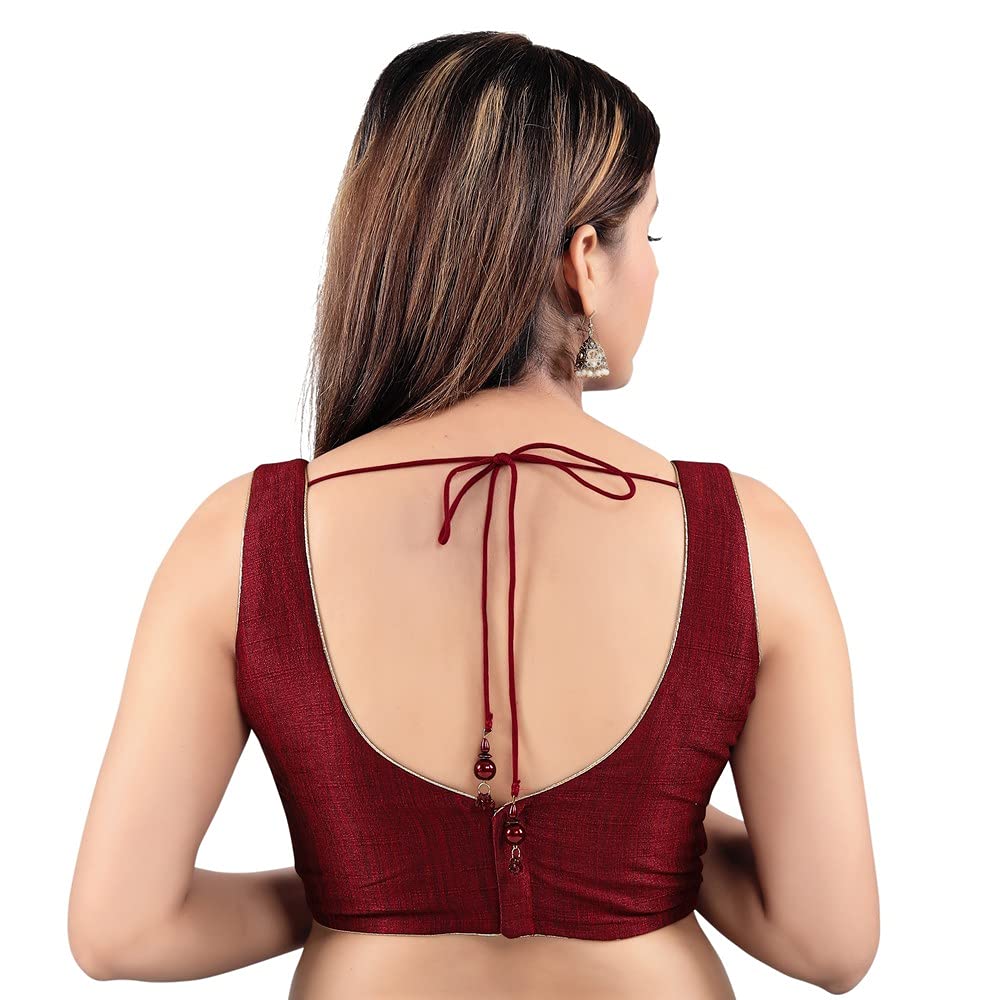 S SALWAR STUDIO Women's Maroon Mulbury Silk Solid Readymade Saree Blouse-SSB3562-MRON