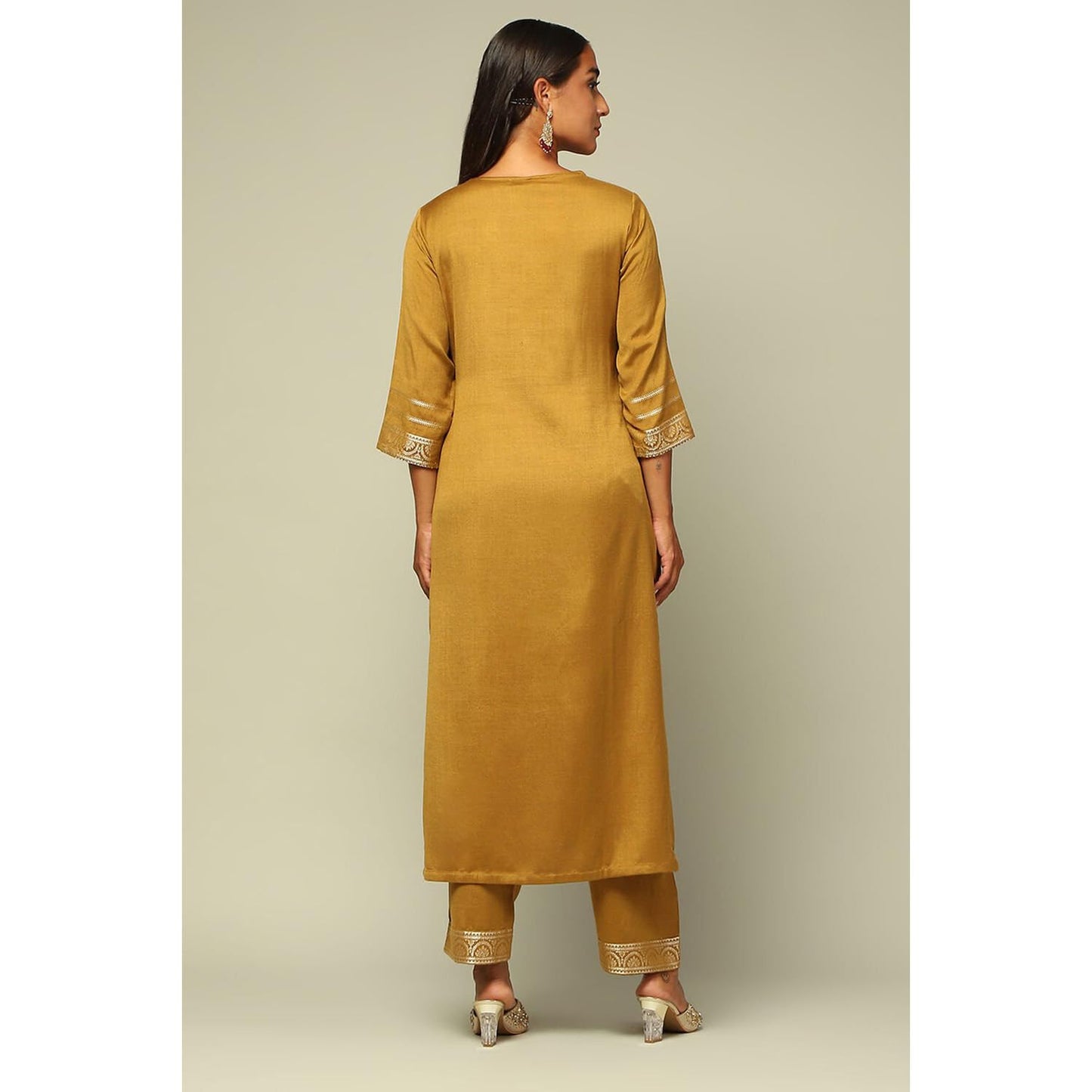 Rangriti Women's Acrylic Kurta Set (WNTRWR19626AW24MUSTYEL_Mustard