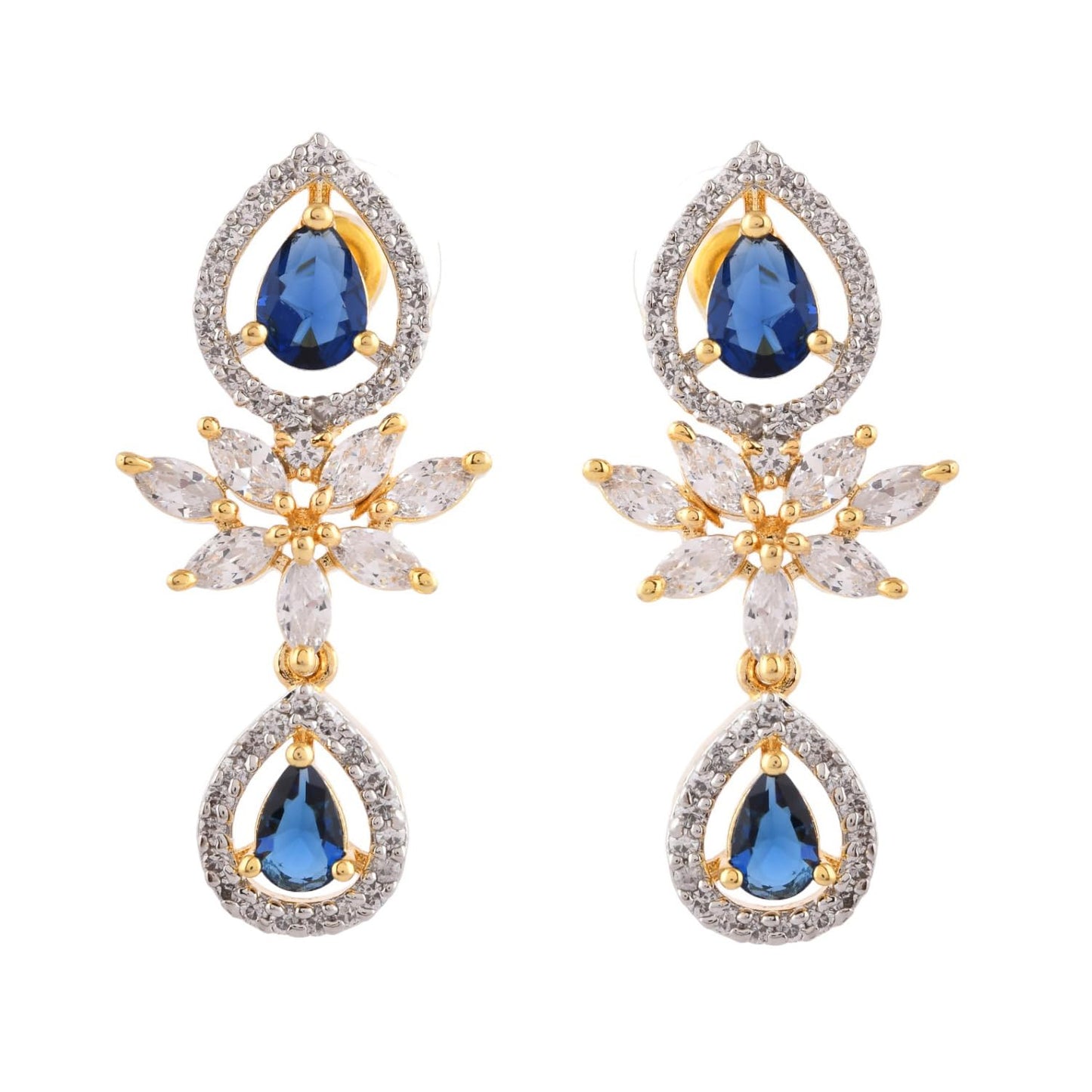 VOYLLA Sparkling Elegance Blue Allure American Diamond Necklace Set |Necklace Sets For Women| Short Necklace Set For Women|Wedding|Party|Gift For Women|American Diamond|Cz Necklace Sets|