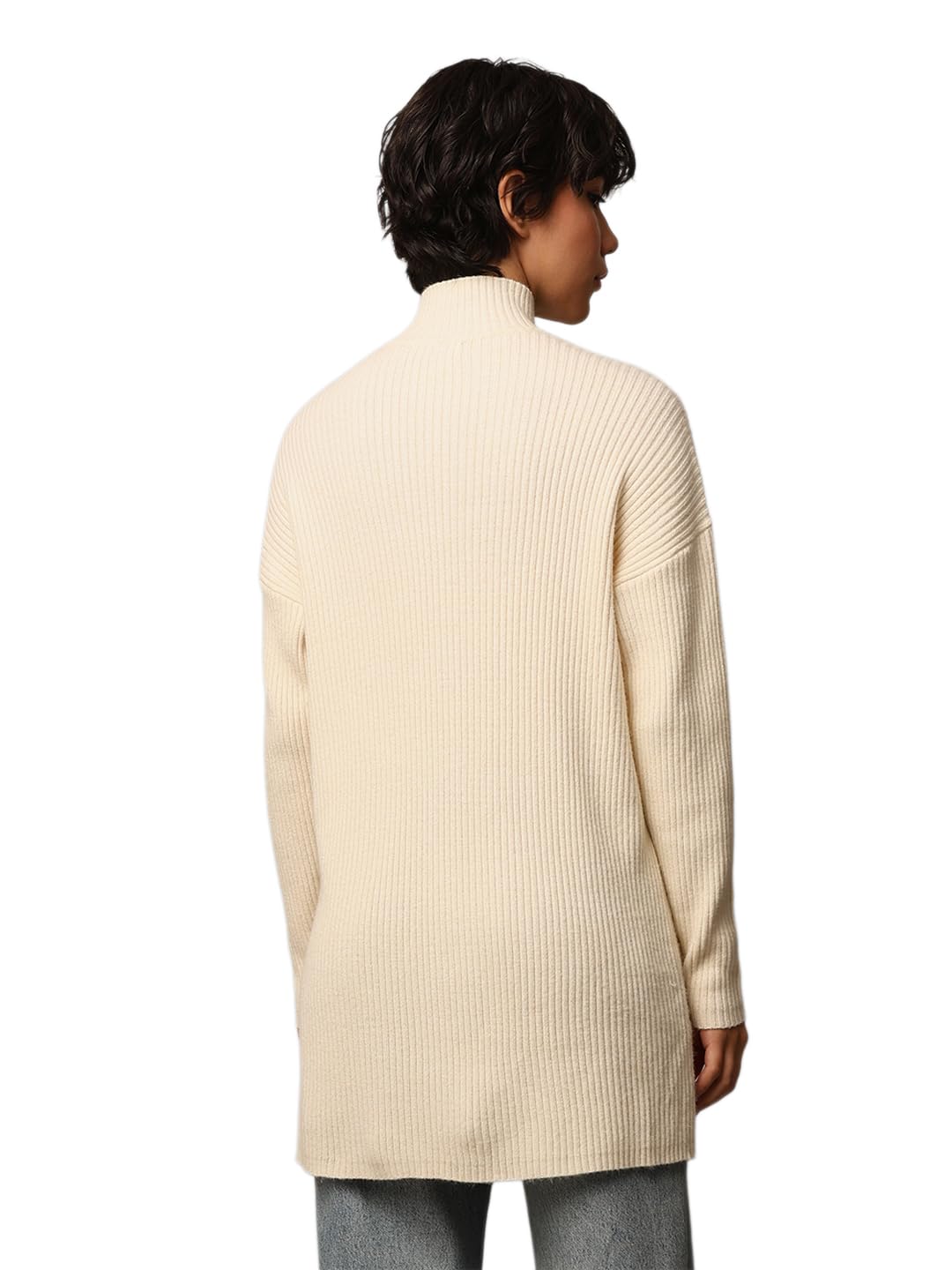 ONLY Women's Rayon Blend High Neck Pullover Sweater (15311810-Whitecap Gray_Whitecap