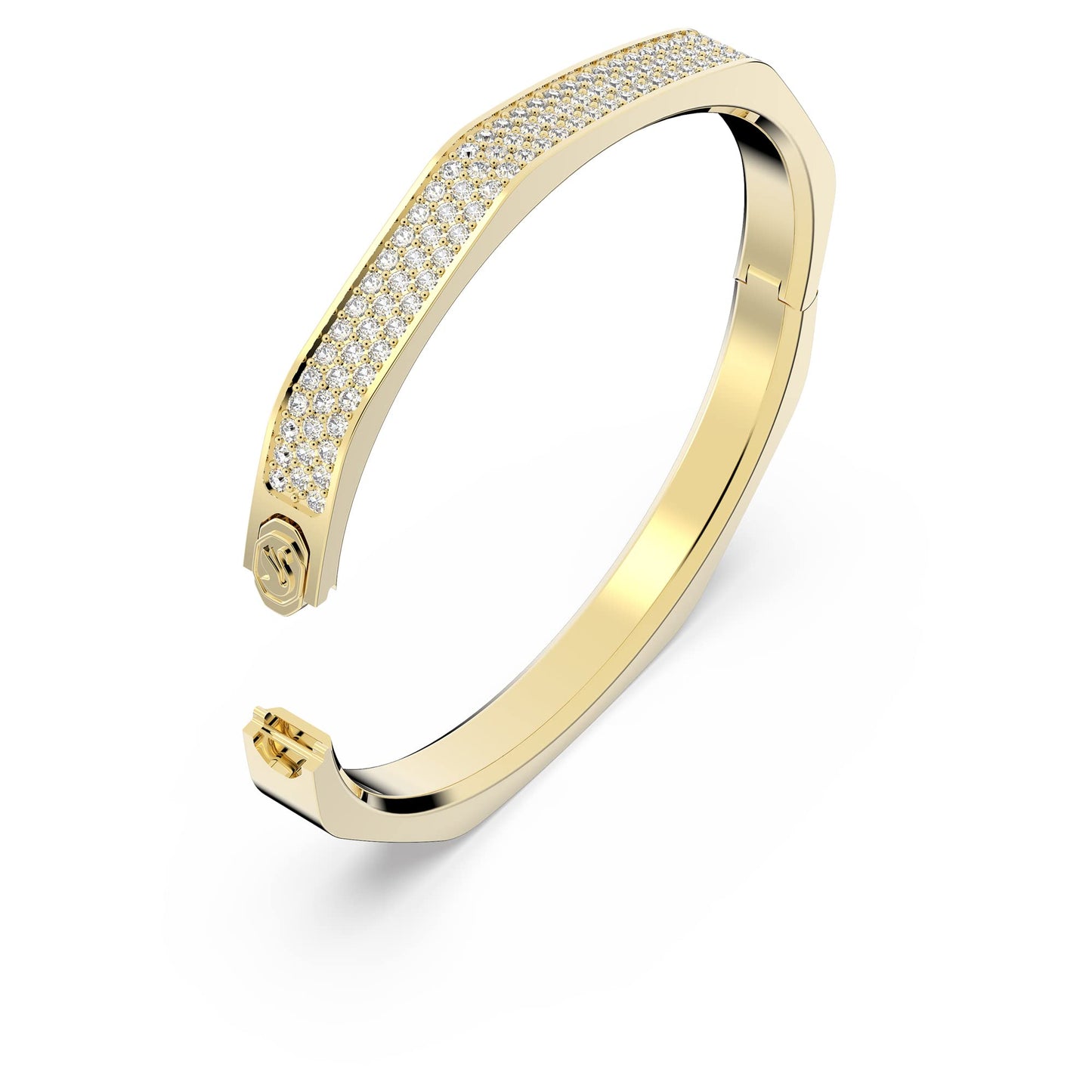 Swarovski Dextera bangle, Octagon shape, White, Gold-tone plated