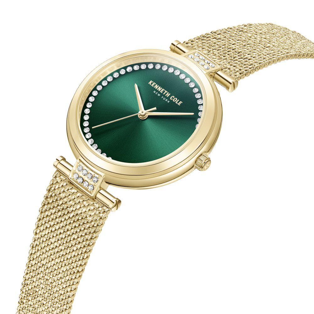Kenneth Cole Quartz Analog Green Dial Golden Stainless Steel Strap Watch for Women-KCWLG0026801LD