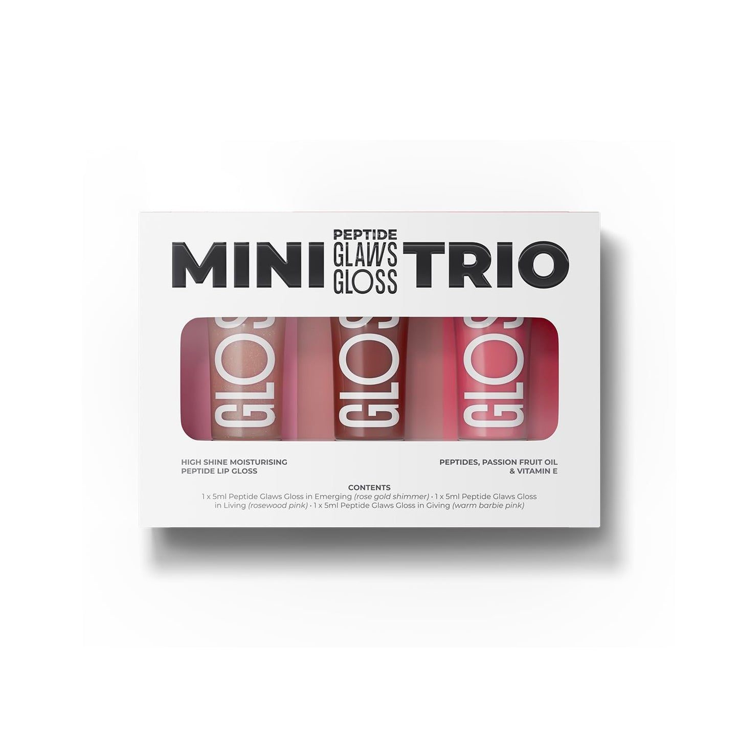 FAE Beauty Mini Peptide Lip Gloss Trio | With Passionfruit Oil & Argireline to Smoothen, Even, and Soften Lips | Non Sticky | Hydrating | Vegan | Shades - Emerging | Living | Giving