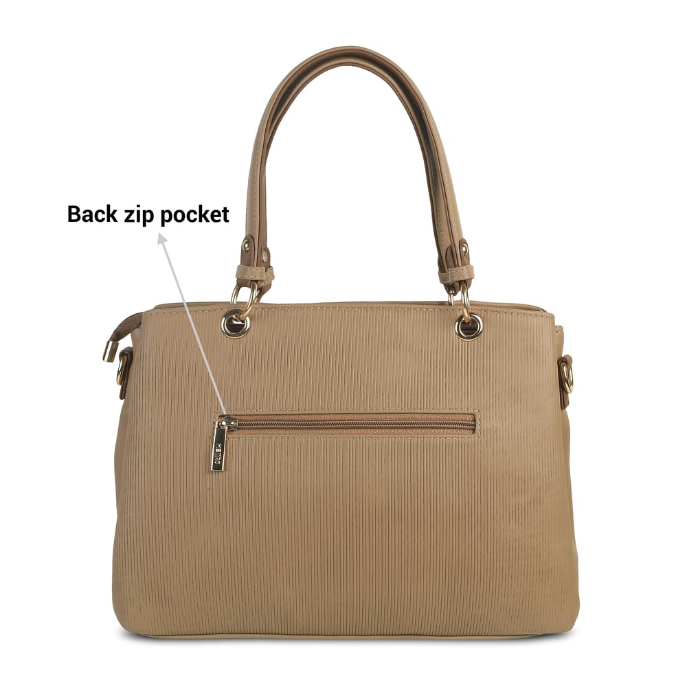 Metro Women Beige Faux Leather Handbag with Detachable Sling (66-7852)