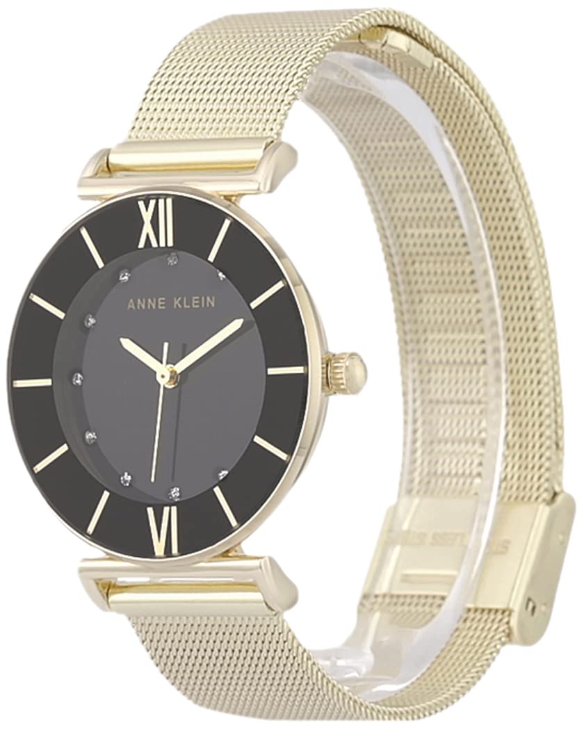 Anne Klein Women's Japanese Quartz Dress Watch with Stainless Steel Strap, Gold, 16 (Model: AK/3780BKGB)