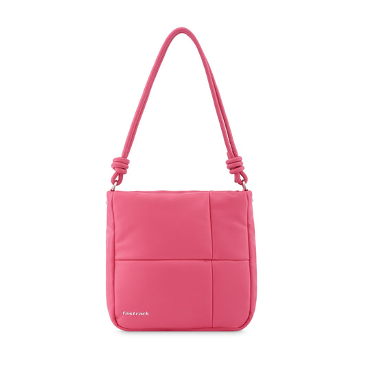 Fastrack Solid PU Zipper Closure Women's Casual Shoulder Bag (Pink, MEDIUM)