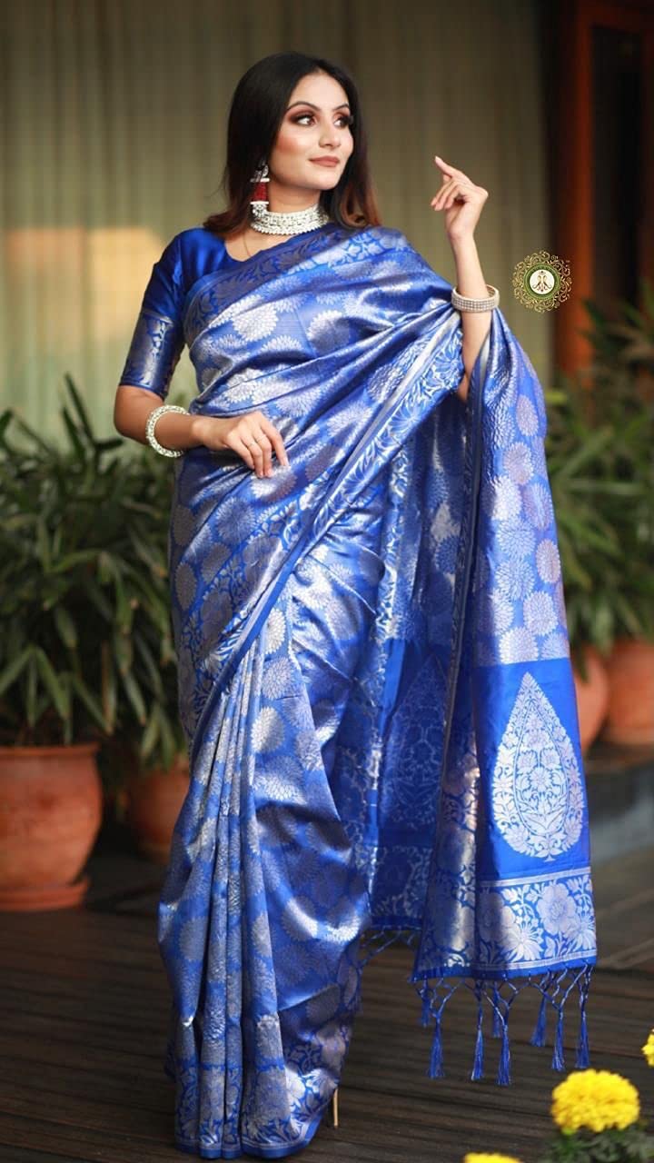 SGF11- Women's Kanjivaram Soft Silk Saree With Blouse Piece (Royal Blue)