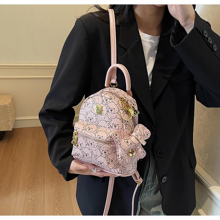 FIERRE SHANN® Cute Bear Print Backpack | Fashionable & Versatile Shoulder Bag for College Students