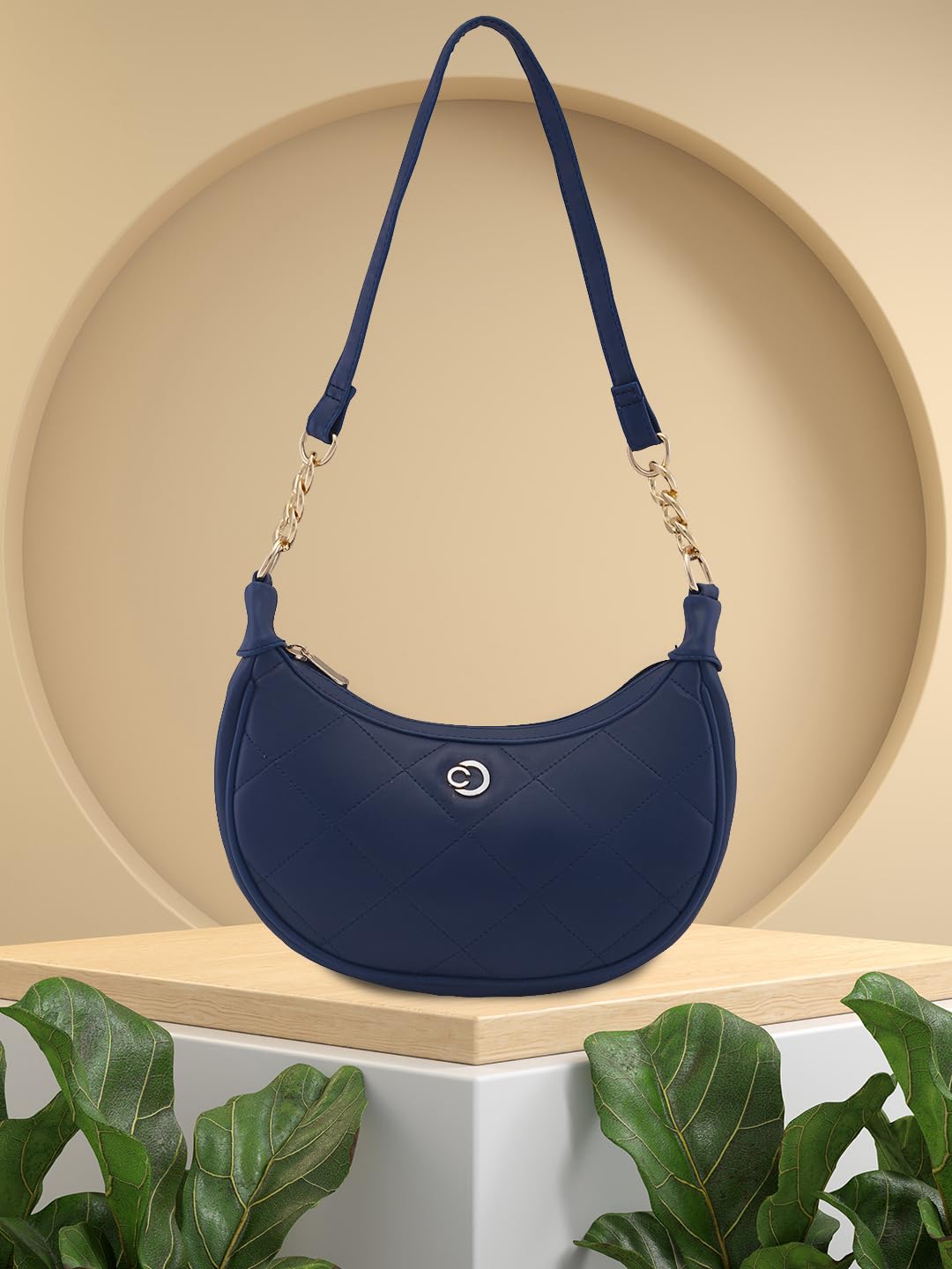 Caprese Charlot Baguette, Navy-Medium | Sleek Handbag for Women with Animal Print | Secure Top Zip | Perfect for Casual & Daily Use