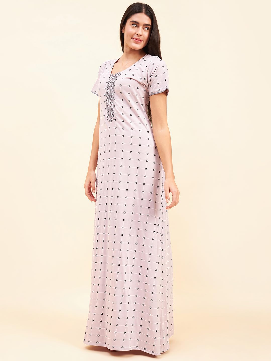 Sweet Dreams Women Printed Half Sleeves Night Dress Rose