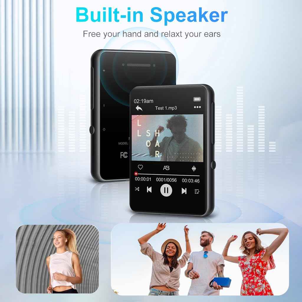 AUDIOCULAR M31 32GB Portable Mp3 Music Player with Bluetooth, 2.4” LCD Touch Screen, Video Playback, Built-in Speaker, Voice Recording Function Mini HiFi Lossless Digital Audio Player (32GB - Black)