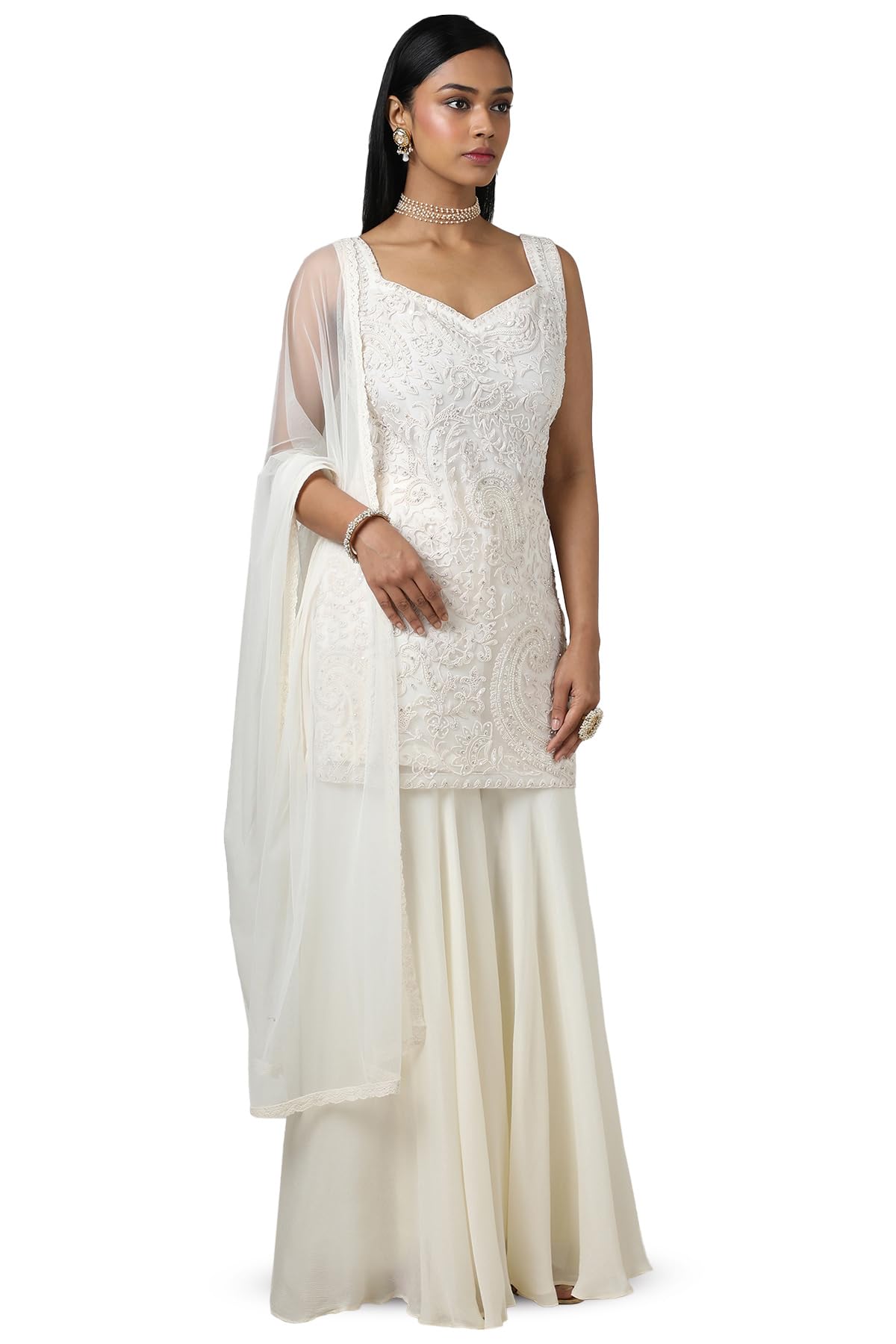 Soch Women's Net Salwar Suit Set (OWS5CD21481A_Off White
