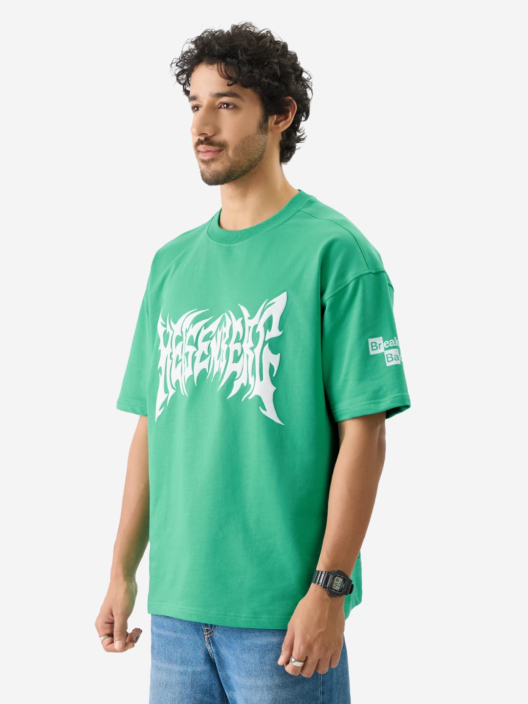 The Souled Store Official Breaking Bad Heisenberg Green Graphic Printed Cotton Oversized T-Shirts for Men and Boys - Iconic Short Sleeve Round Neck Tees