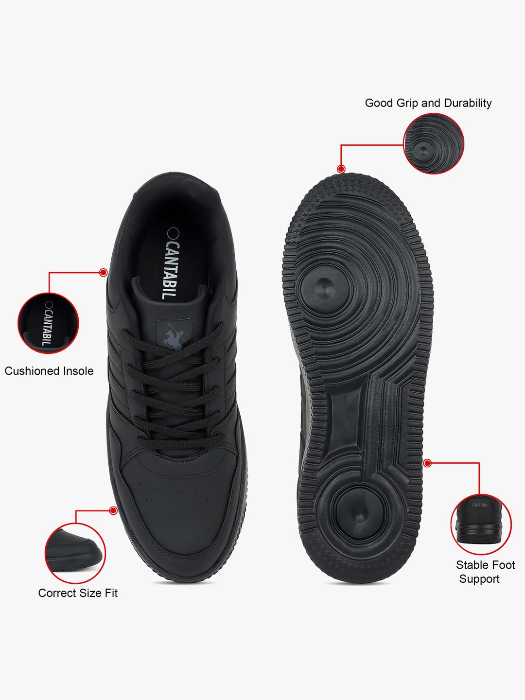 Cantabil Casual Sneaker Shoes for Men Black (MFTW00053A_Black_7)