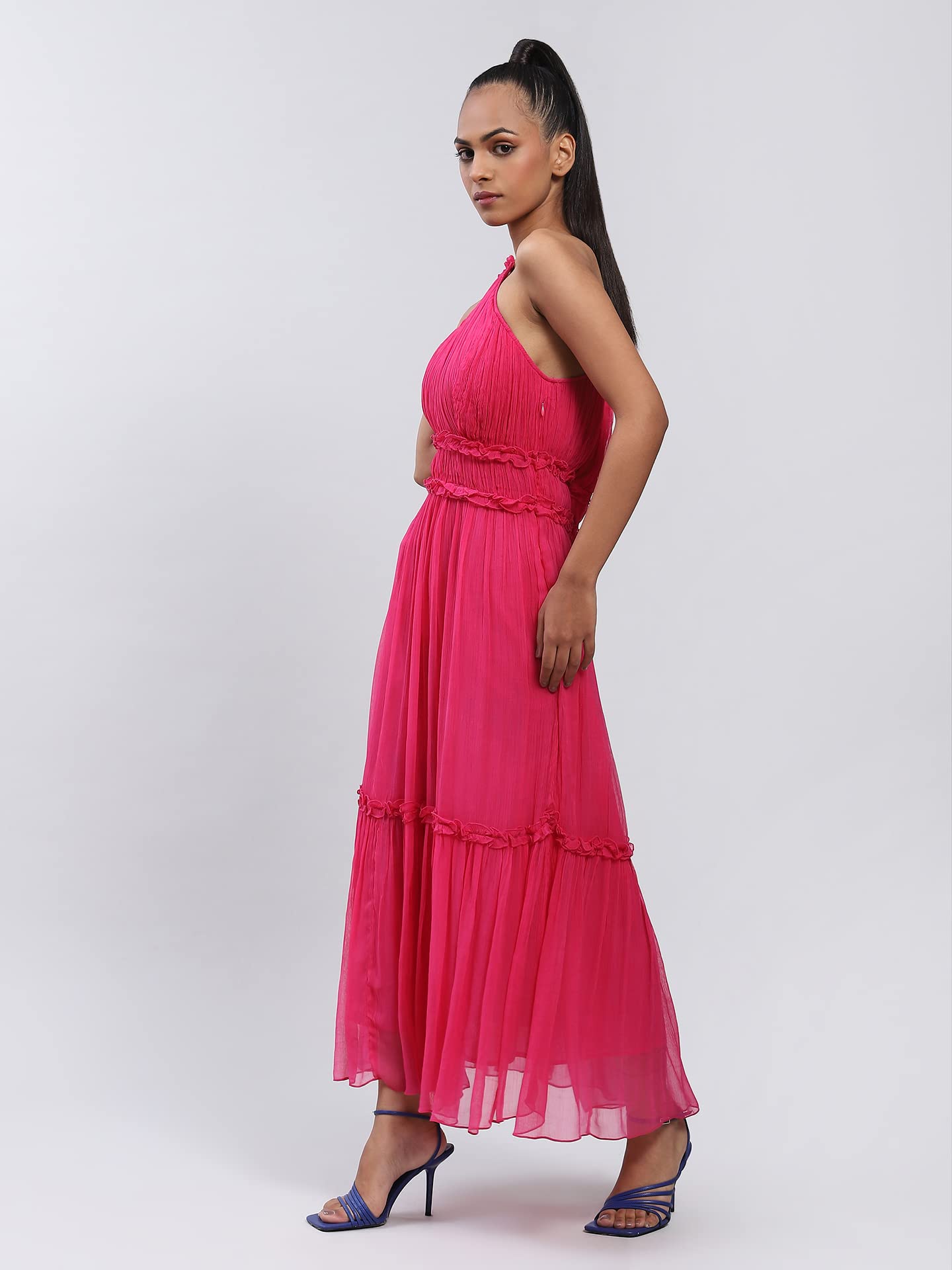 Label RITU KUMAR Halter Neck Solid Long Dress Pink