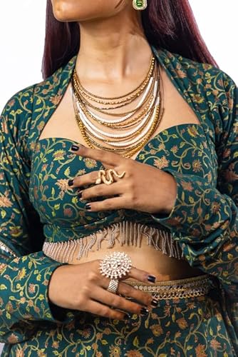 Anakriti Label Women Dark Green Lehenga Set with Jacket & Sweetheart Neck Blouse | Festive Indo-Western Ethnic Outfit for Wedding, Sangeet & Party Function Dark Green - XS