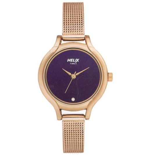 Helix by Timex Analog Watch for Women with Blue Round Dial & Rose Gold Stainless Steel Mesh Bracelet Band Water Resistant Women's Wrist Watches - TW027HL13