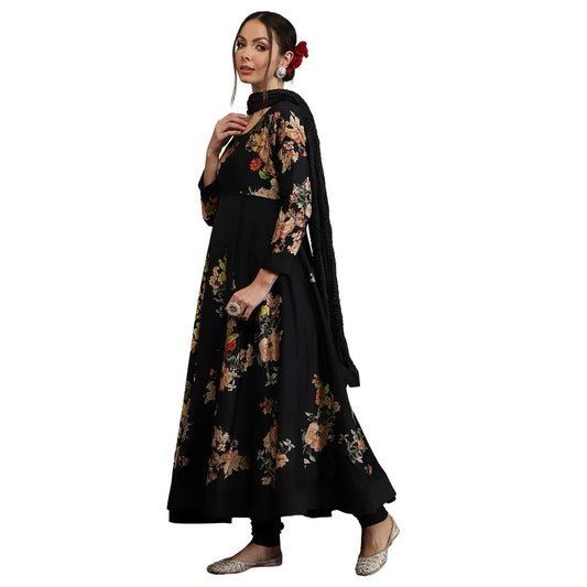 BIBA Women's Silk Chanderi Kurta Sets (CKD10960AW24BLK_Black