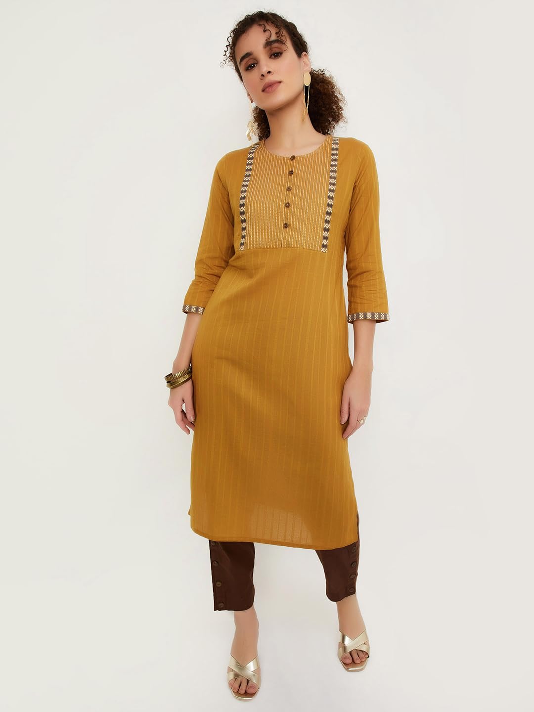 Max Women's Cotton Blend Straight Kurta Shirt (WWKI31006MUSTARD_Mustard, Straight Fit, Medium
