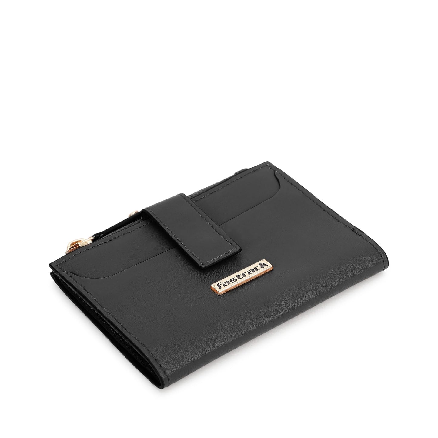 Fastrack Black Two-Fold Wallet | Faux-Leather Women’s Wallet | Compact Design with Card Slots & Zippered Pocket