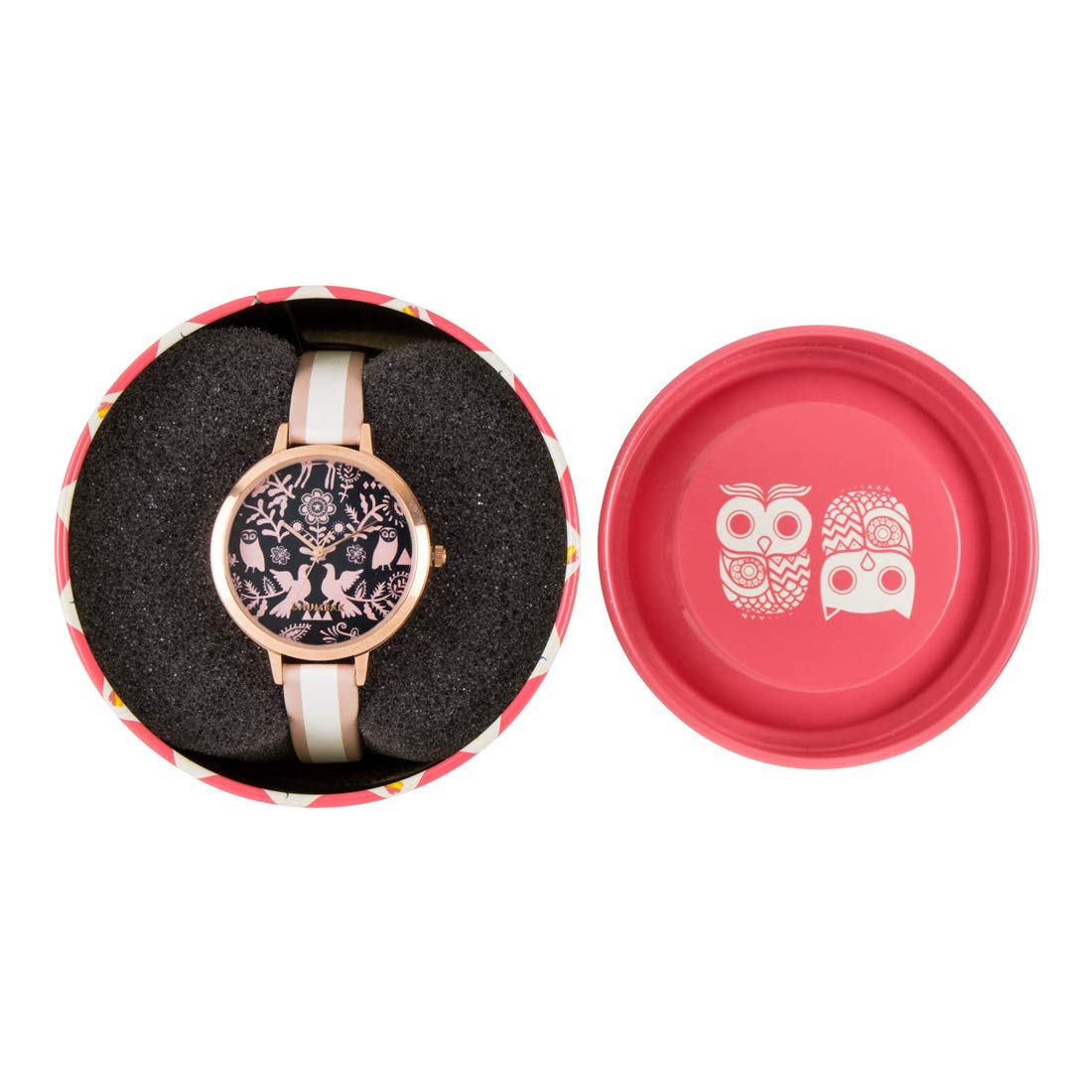 TEAL BY CHUMBAK Round Dial Analog Watch for Women,Floral Birds Collection, Printed Vegan Leather Strap,Gifts for Women/Girls/Ladies,Stylish Fashion Watch for Casual/Work - Pink