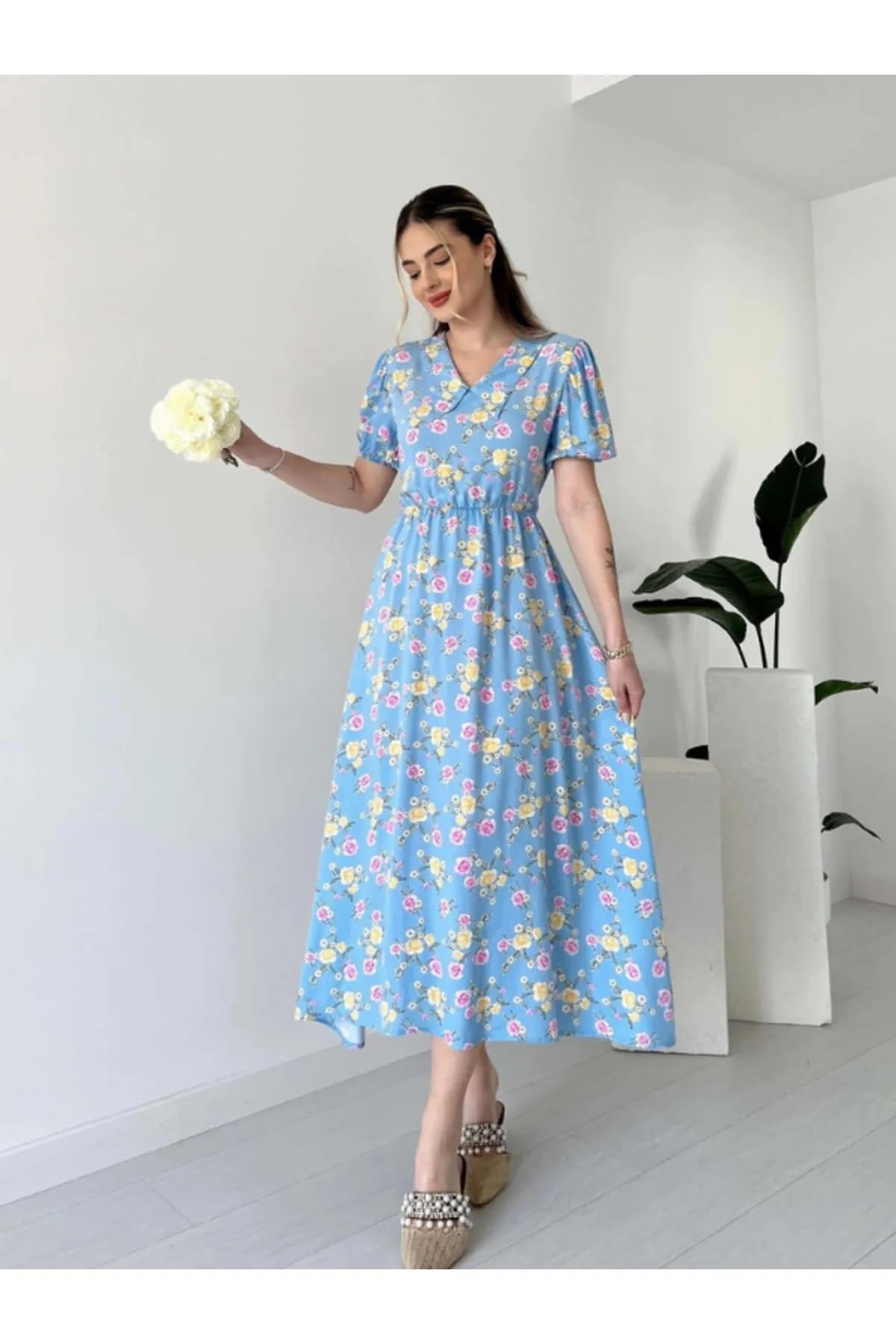 Pimu Rayon Fit and Flare Below The Knee One Piece Dresses for Women | Dress (in, Alpha, XL, Regular, Toddler Girls, Blue)