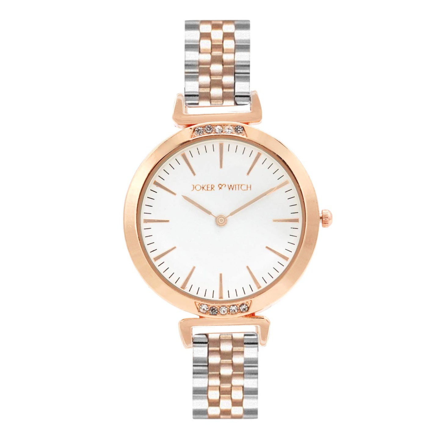 Joker & Witch Stainless Steel Elixir Rosegold Analog Watch Bracelet Set For Women, White Dial, Silver Band