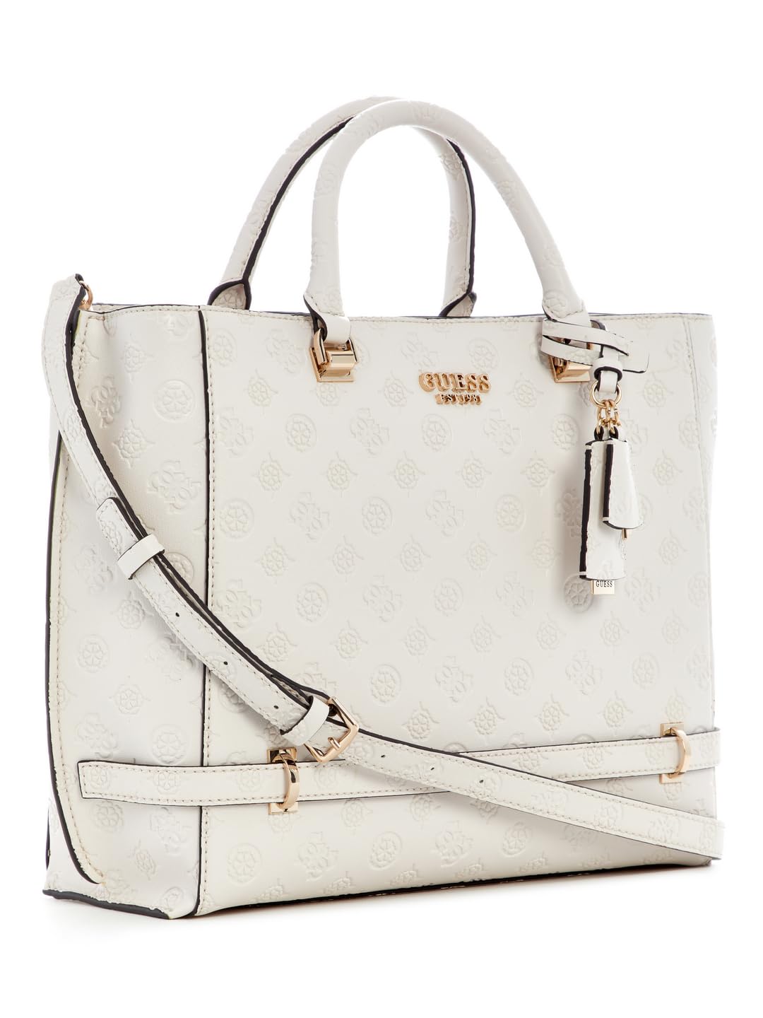 GUESS Off White Logo Textured Zarela Girlfriend Tote Bag