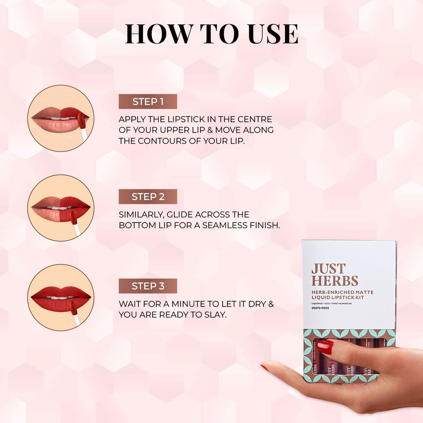 Just Herbs Ayurvedic Liquid Lipstick Kit Set of 5 with Long Lasting Matte Finish, Hydrating & Lightweight Lip Colour, Deeps & Reds - Paraben & Silicon Free - 5 ml (Pack of 2)