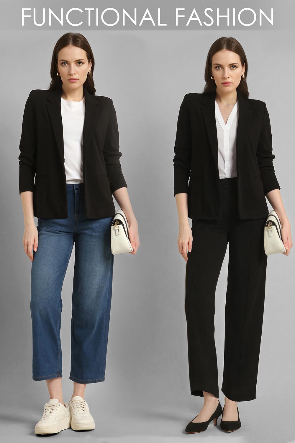 Van Heusen Women's Regular fit Blazer VWKZCRGFO00385_Black