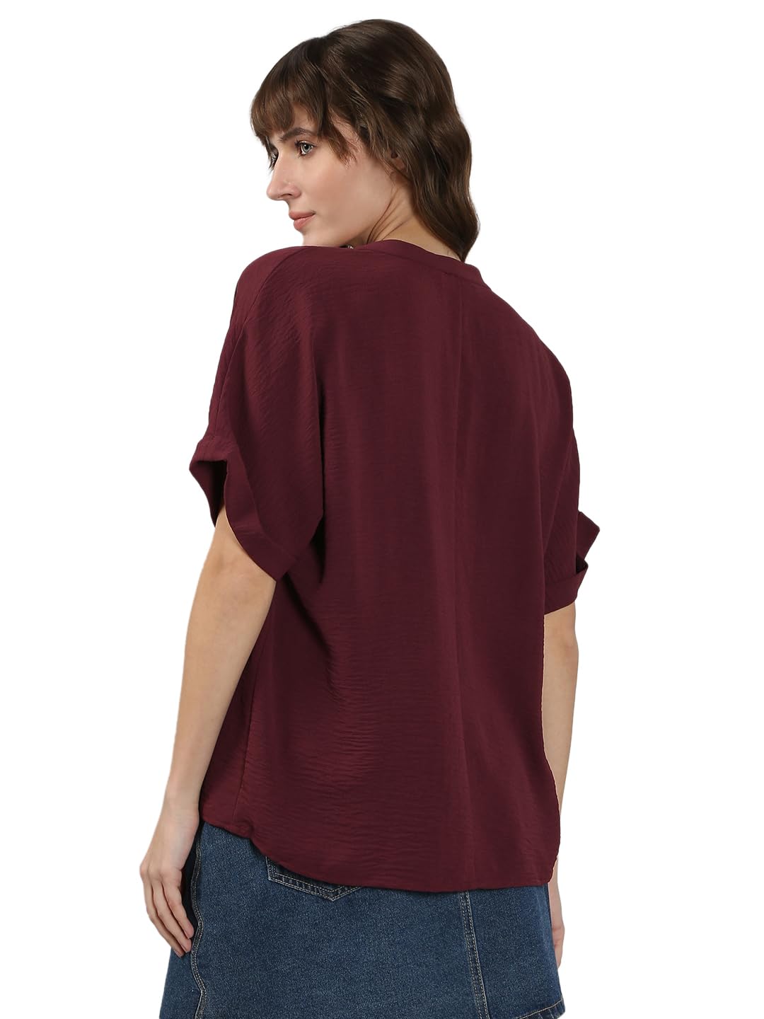 VERO MODA Women's Polyester Regular Fit Maroon Top