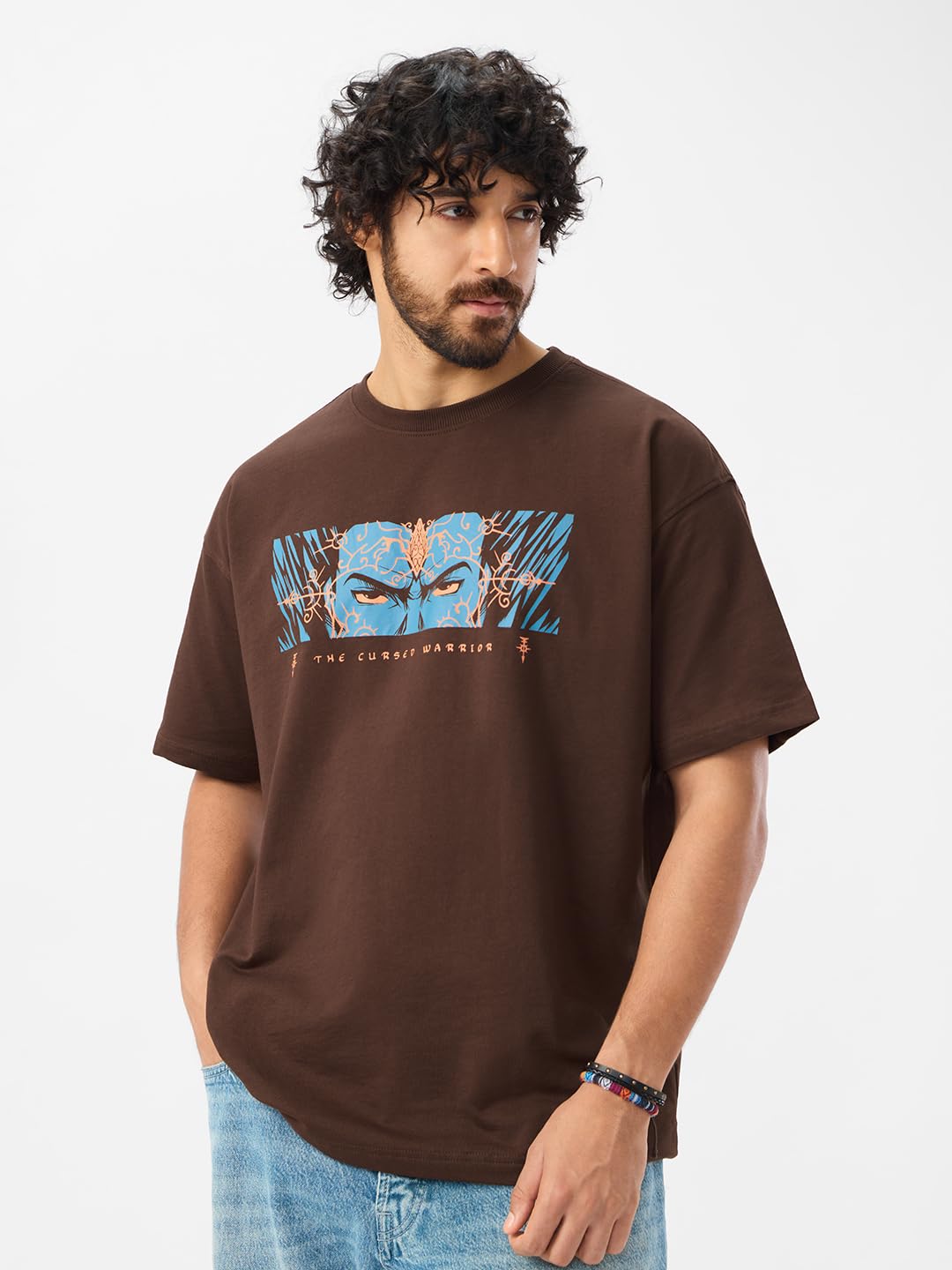 The Souled Store Ashwatthama: The Cursed Warrior Men and Boys Short Sleeves Round Neck Graphic Printed Cotton Oversized T-Shirts Brown