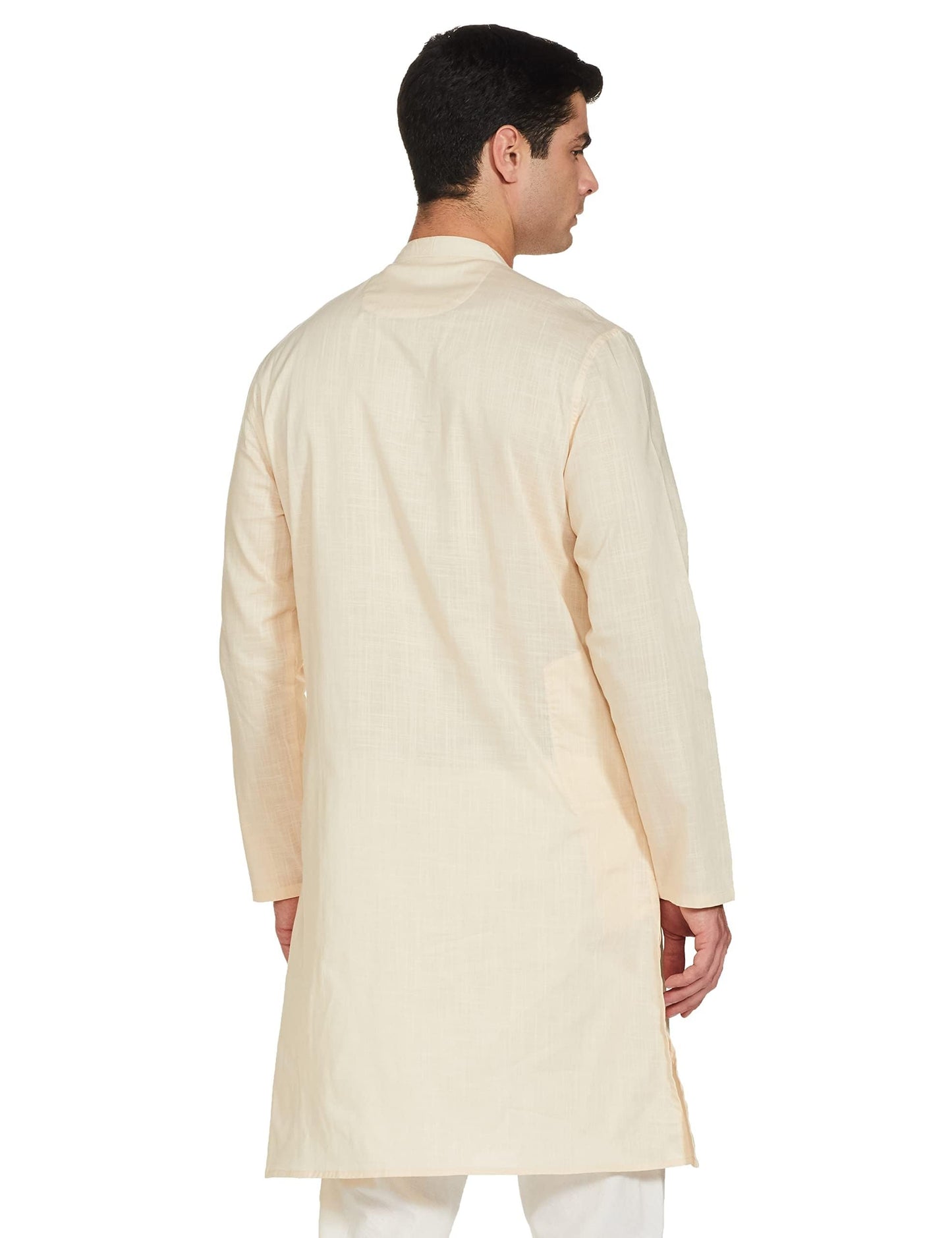 Amazon Brand - Symbol Men's Cotton Solid Long Kurta (Regular Fit) (SYMETHLKUR-1_Brazilian Sand_XL)
