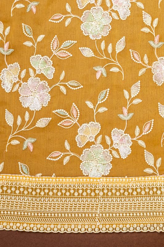 Soch Womens Yellow Crinkle Chiffon Embroidered Unstitch Dress Material With Sequins