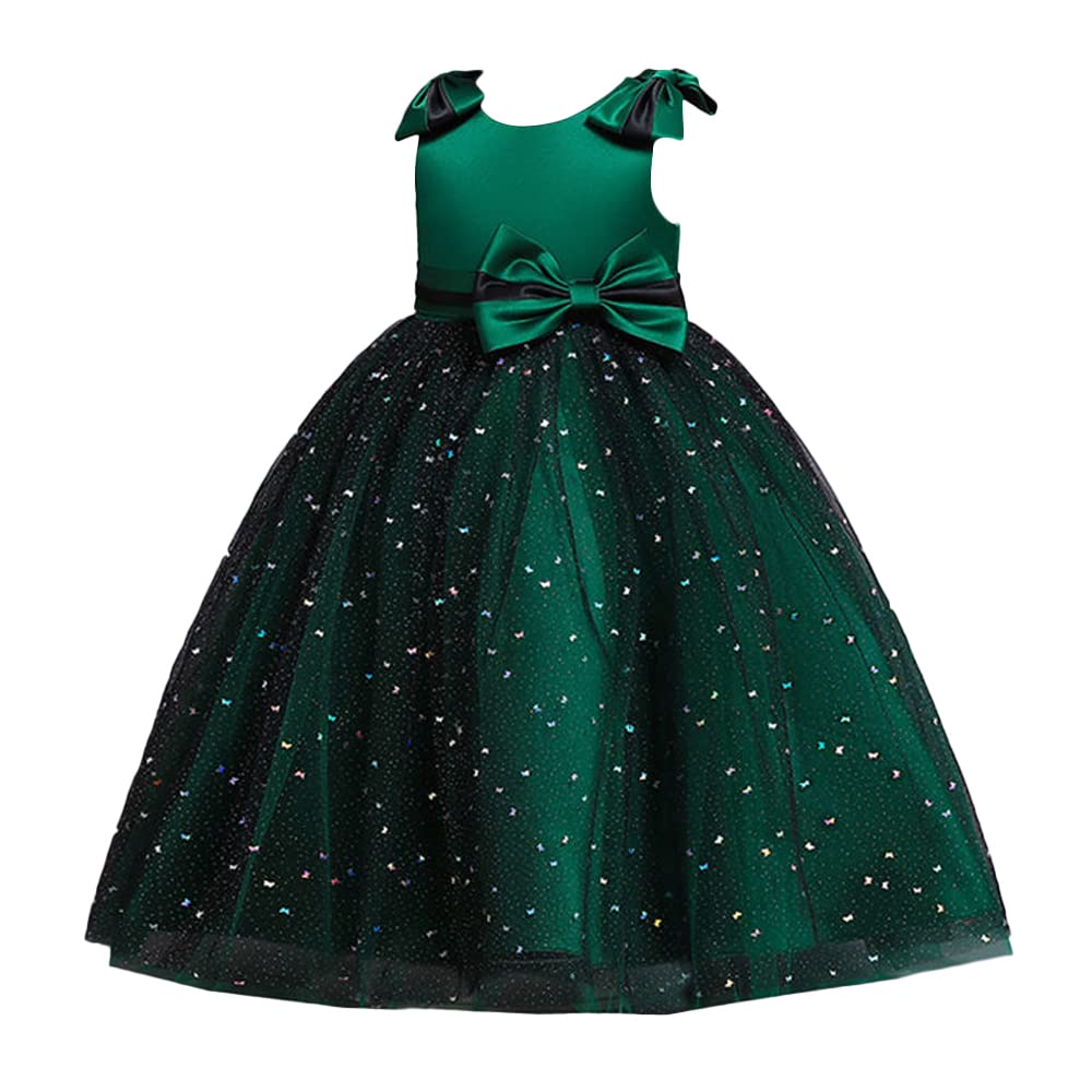 Hopscotch Girls Polyester Bow Applique Party Dress in Green Color For Ages 8-9 Years (XIP-4124427)