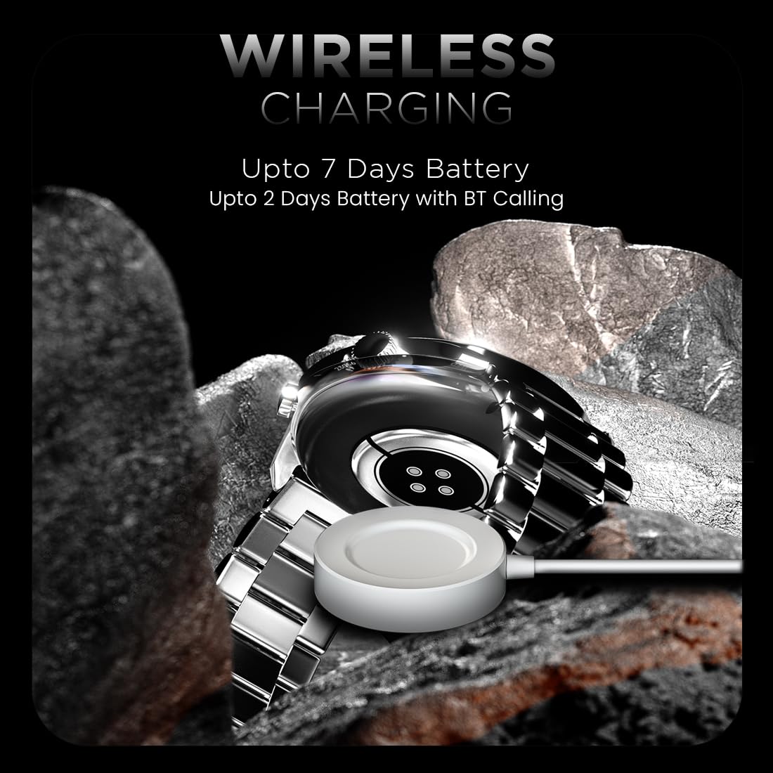 Fire-Boltt Legacy Luxury Smartwatch | 1.43" AMOLED Display with Always On | Bluetooth Calling & Voice Assistant | Wireless Charging | Health & Fitness Tracker with 110+ Sports Modes (Black Silicone)