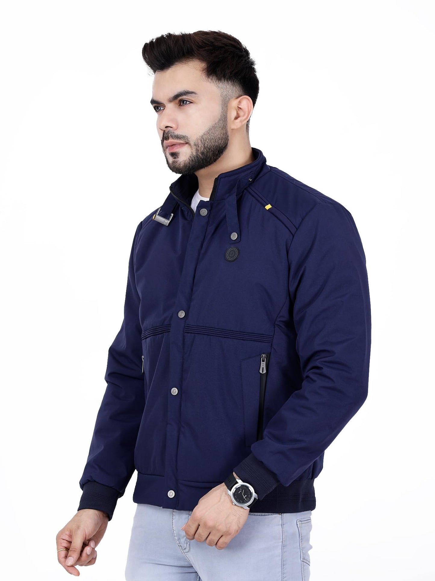 Dollar Men TPU Standard Length Dolllar Jackets Stylish Latest Casual Zipper Bomber Winter Jacket Full Sleeve Water Resistant Non Reversible, 2XL